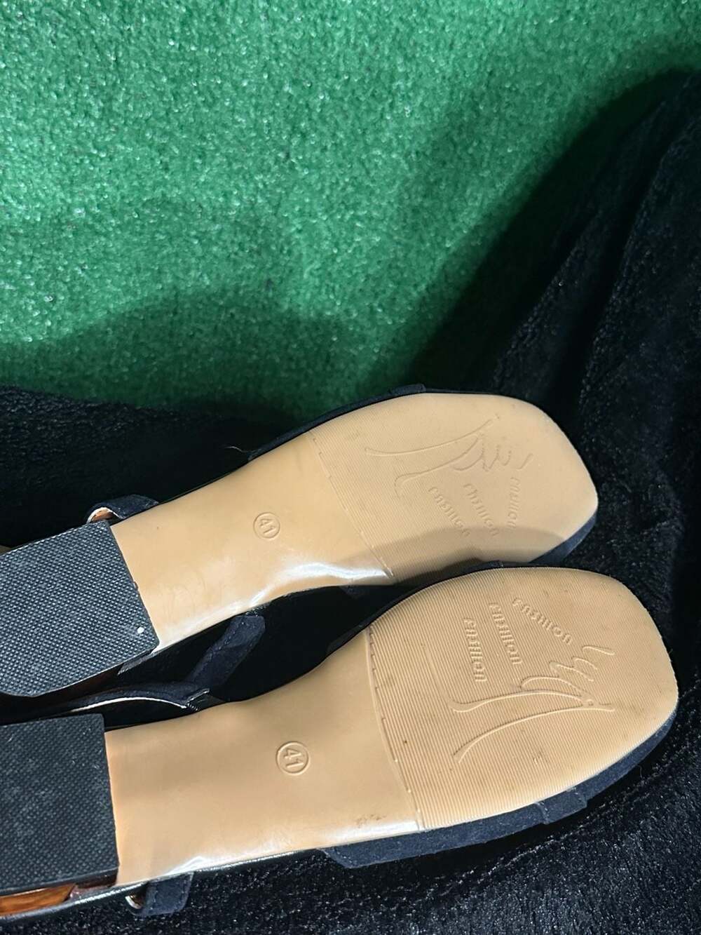 Navy Suede Slingback Flats with Gold-Link Accent - Picture 3 of 4